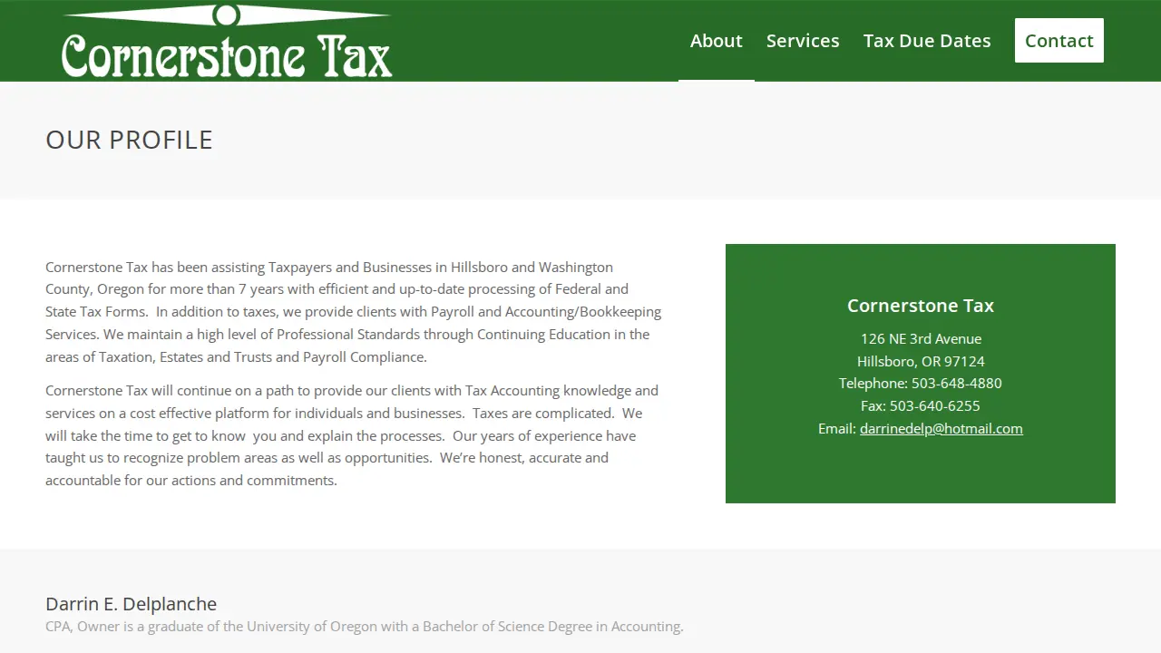 Cornerstone Tax page