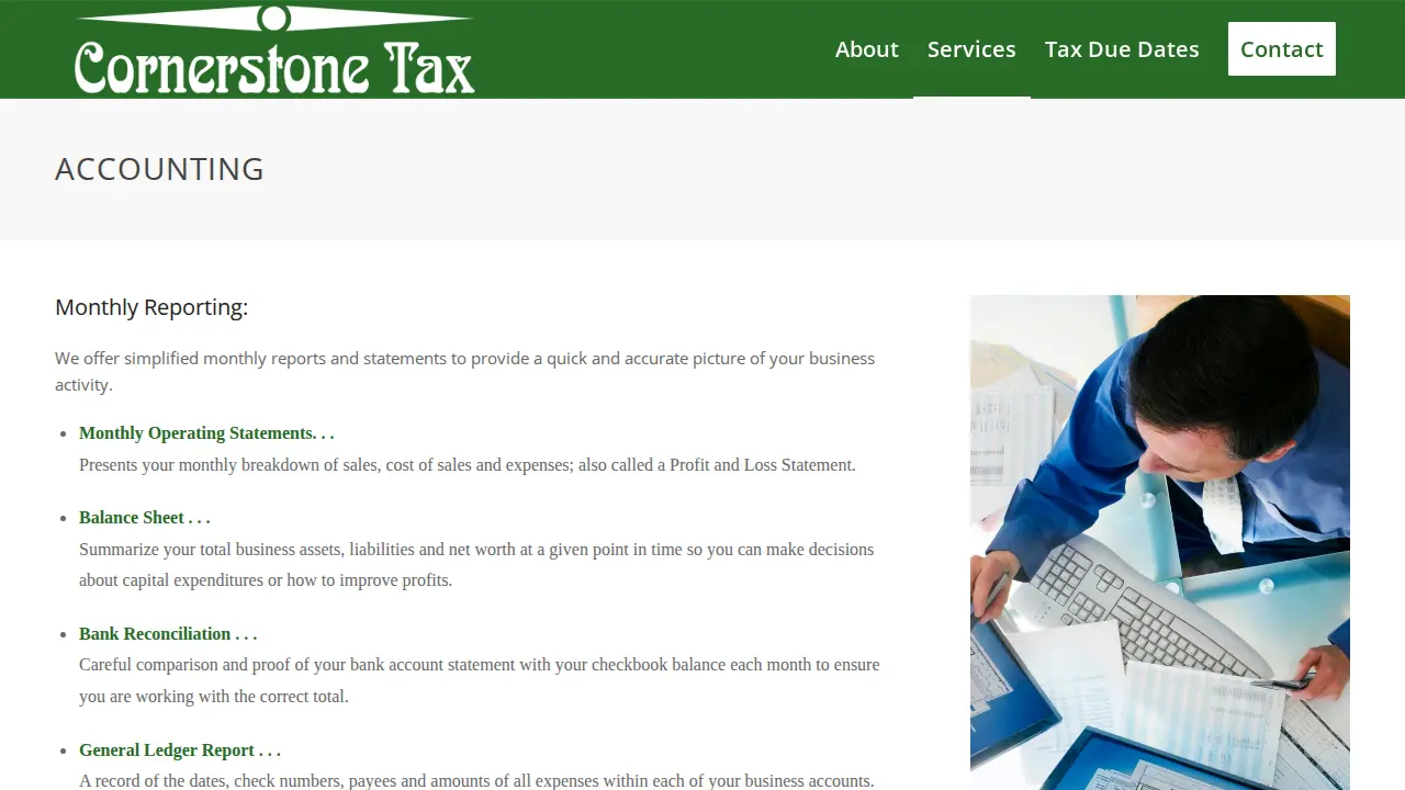 Cornerstone Tax page