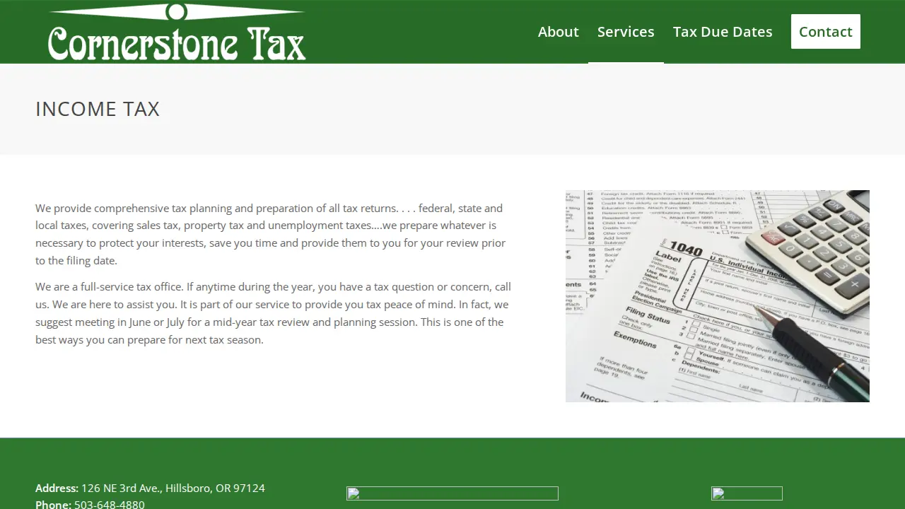 Cornerstone Tax page