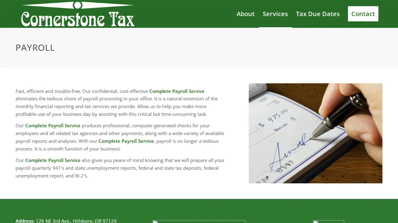 Cornerstone Tax page