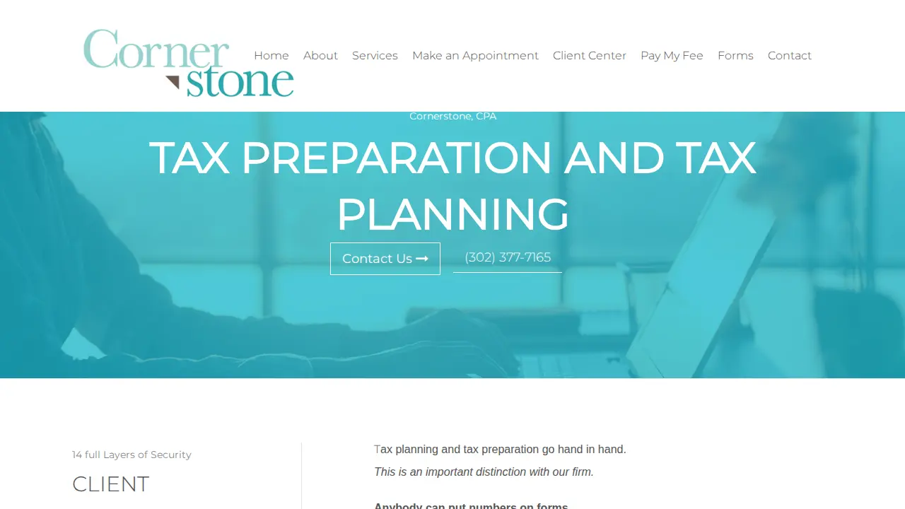 Cornerstone, CPA- Tax Preparation page