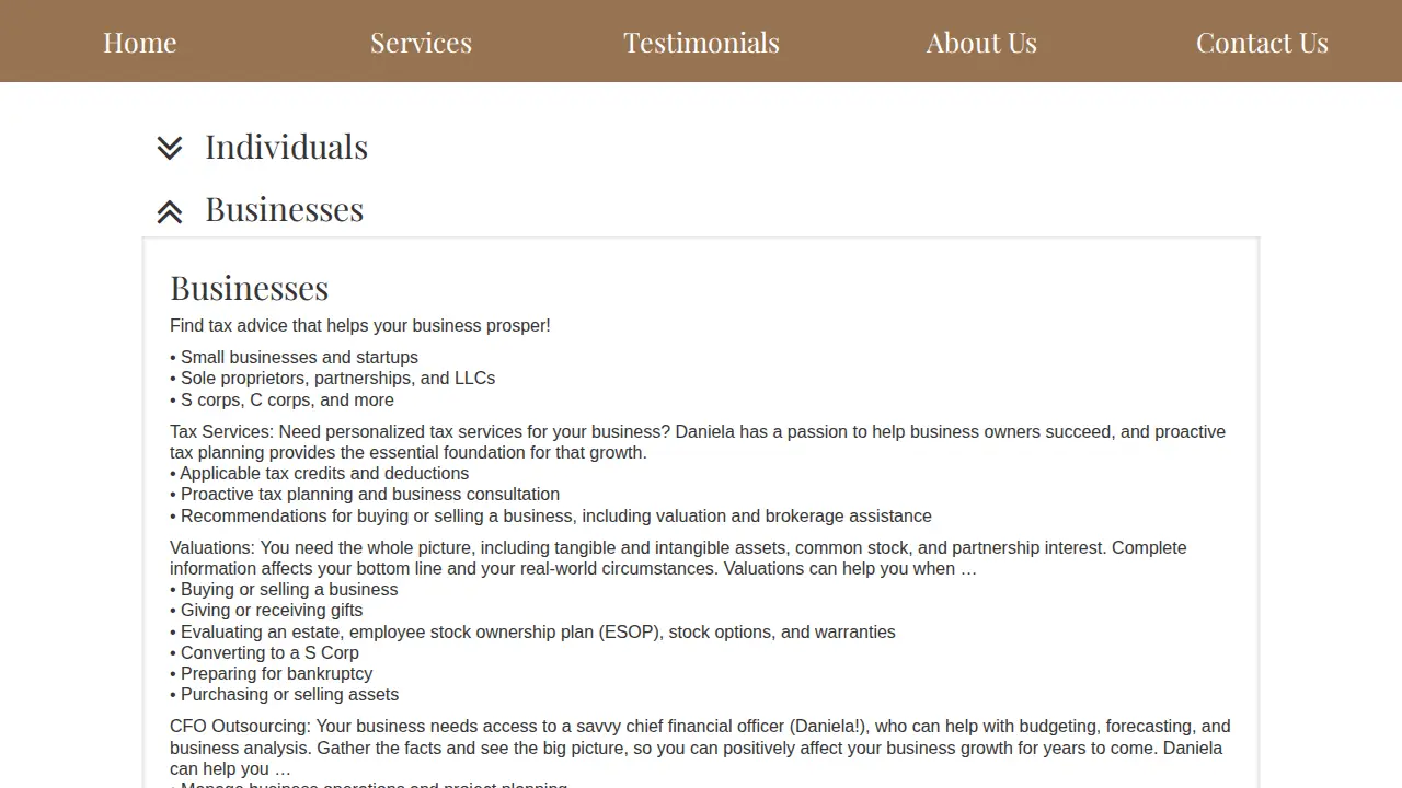 DANIELA WELLS CERTIFIED PUBLIC ACCOUNTANT page
