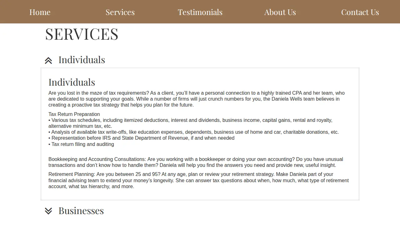 DANIELA WELLS CERTIFIED PUBLIC ACCOUNTANT page