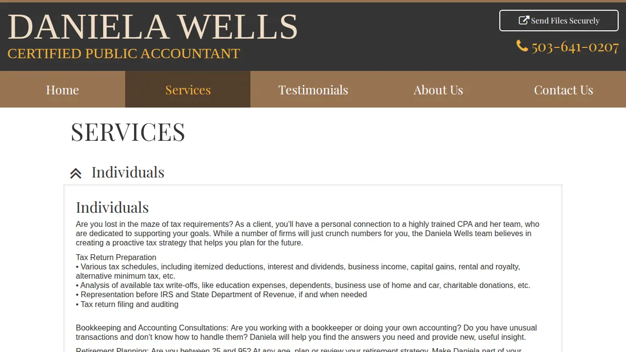 DANIELA WELLS CERTIFIED PUBLIC ACCOUNTANT page