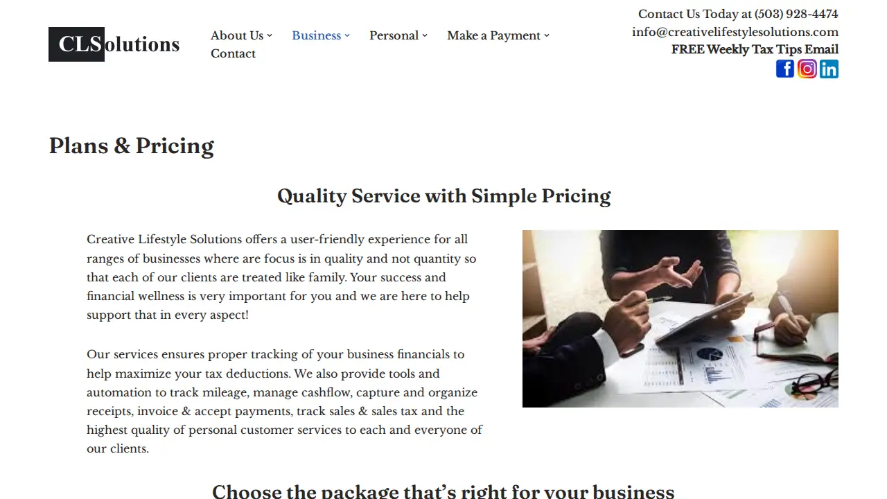 Creative Lifestyle Solutions page