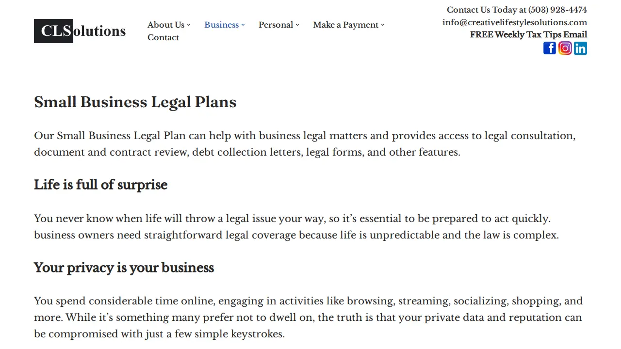 Creative Lifestyle Solutions page