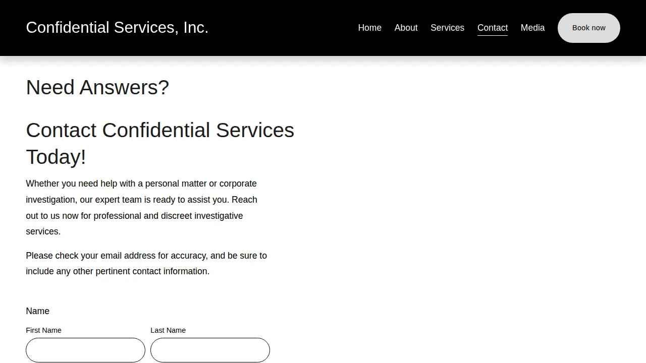 Confidential Services Inc page