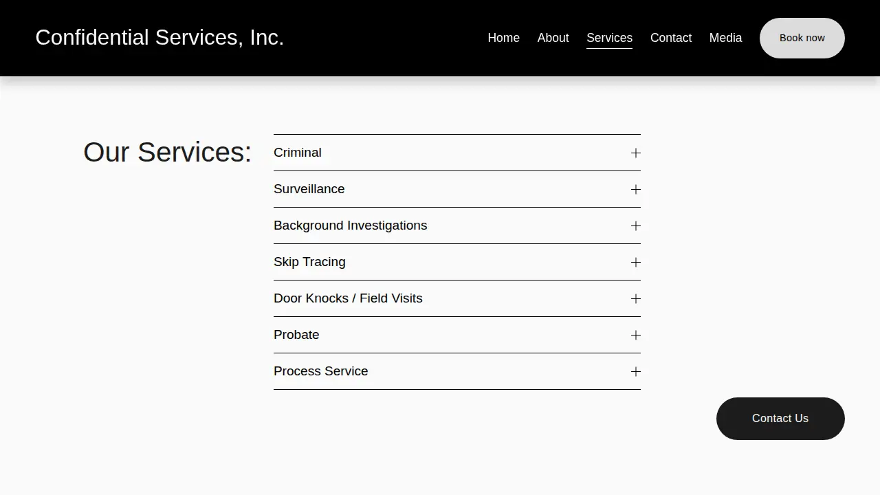 Confidential Services Inc page