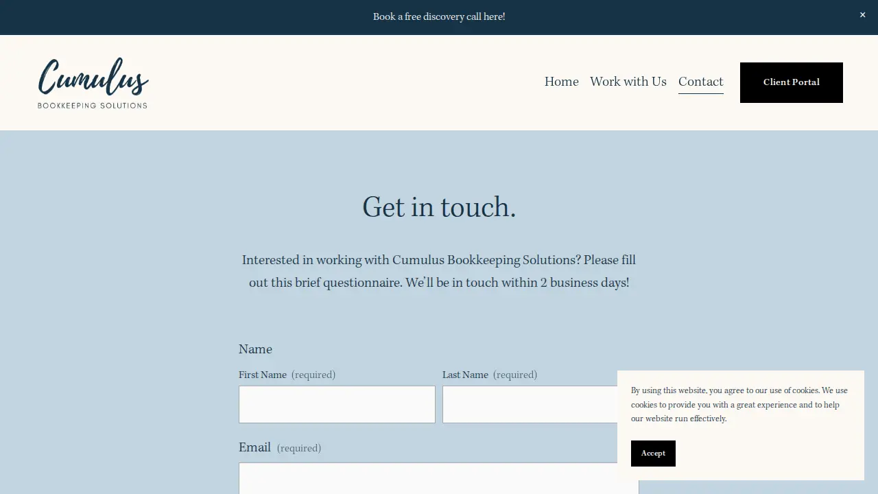 Cumulus Bookkeeping Solutions page