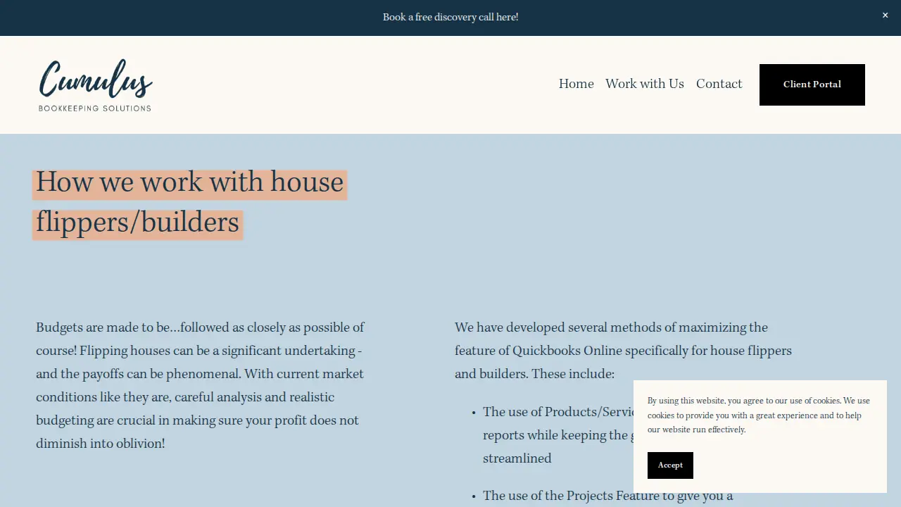 Cumulus Bookkeeping Solutions page