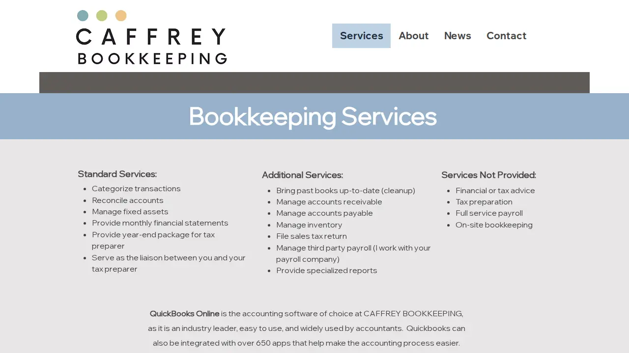 Caffrey Bookkeeping page