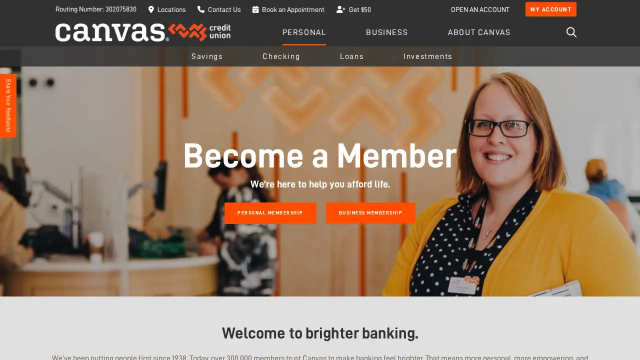 Canvas Credit Union Brighton Branch page