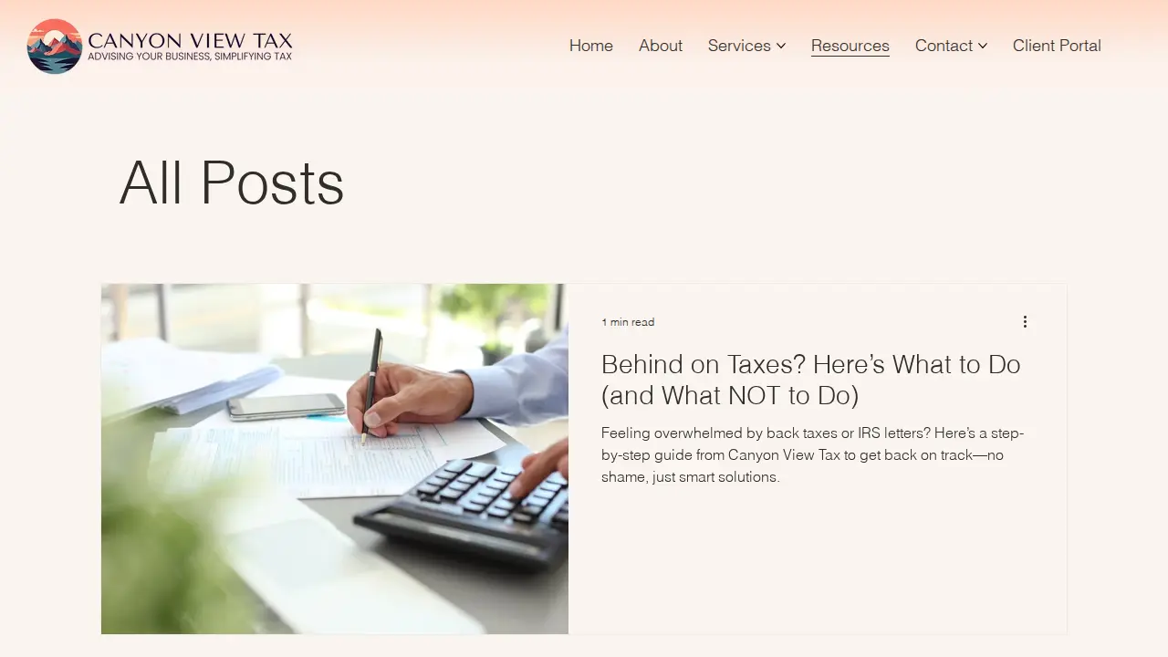 Canyon View Tax page
