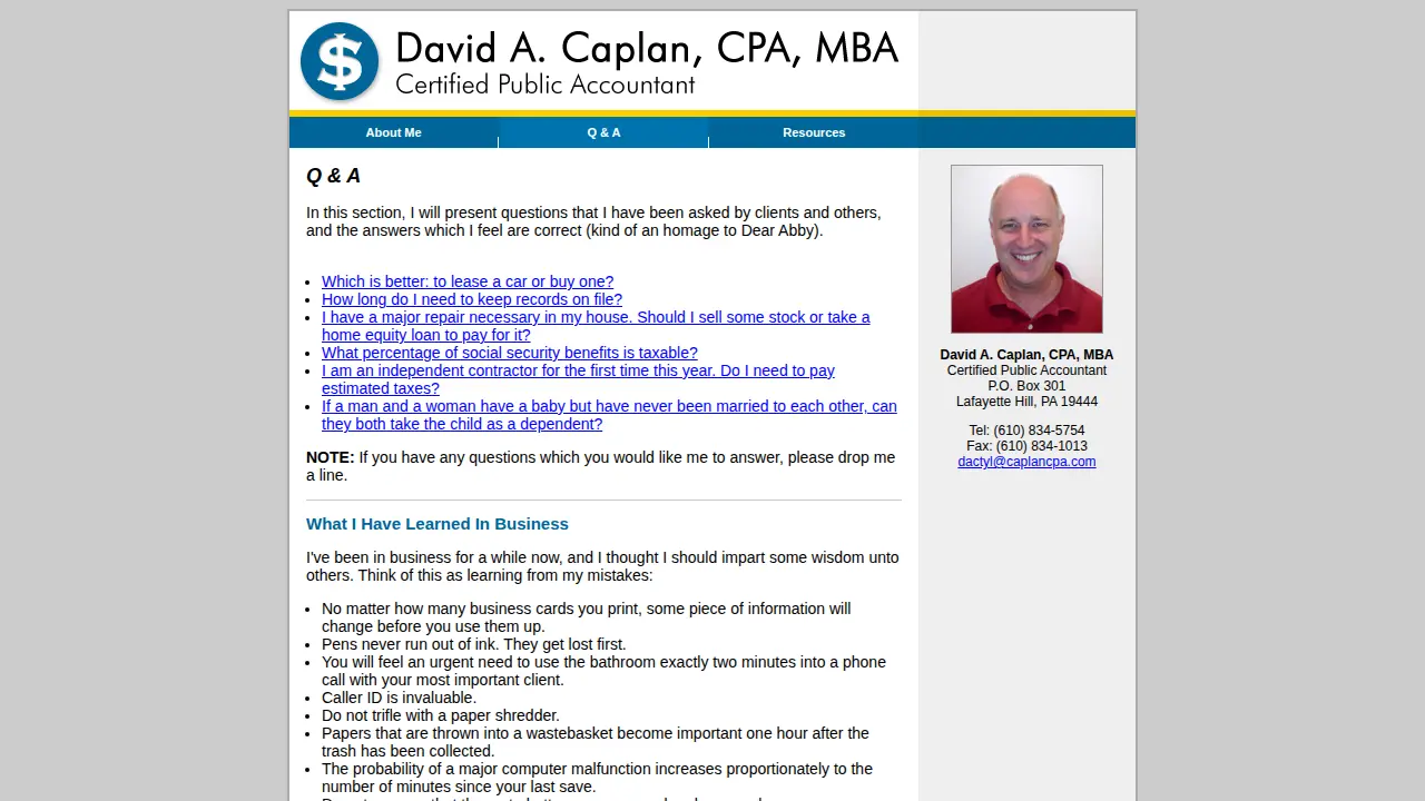 Caplan David a CPA page