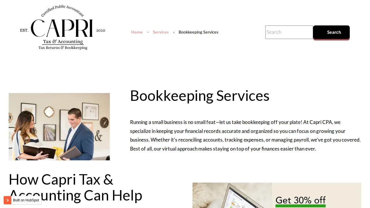 Capri Tax & Accounting, CPA page