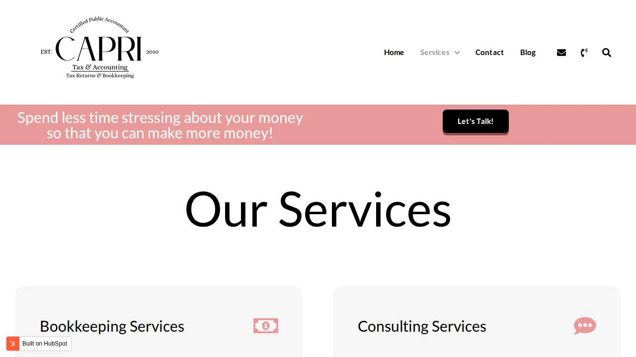 Capri Tax & Accounting, CPA page