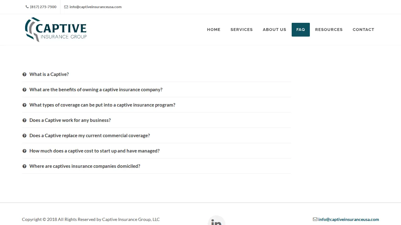 Captive Insurance Group page