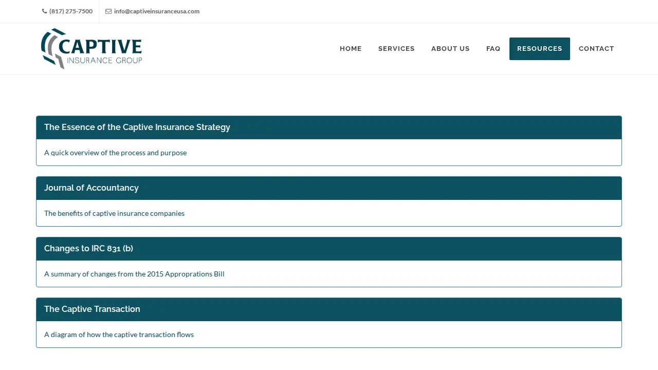 Captive Insurance Group page