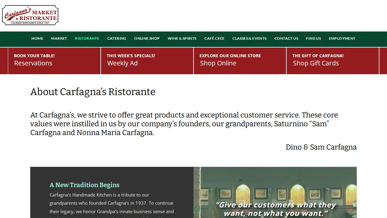 Carfagna's Market & Ristorante page