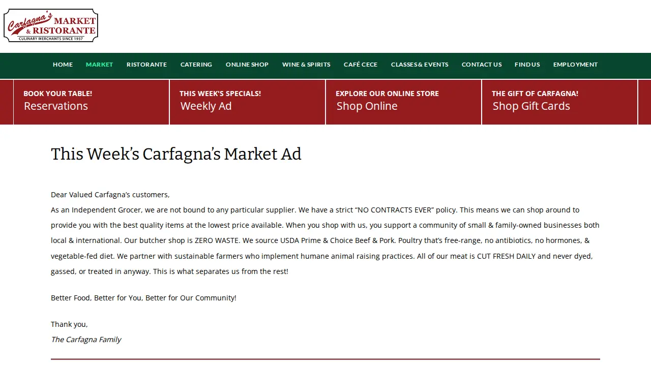 Carfagna's Market & Ristorante page