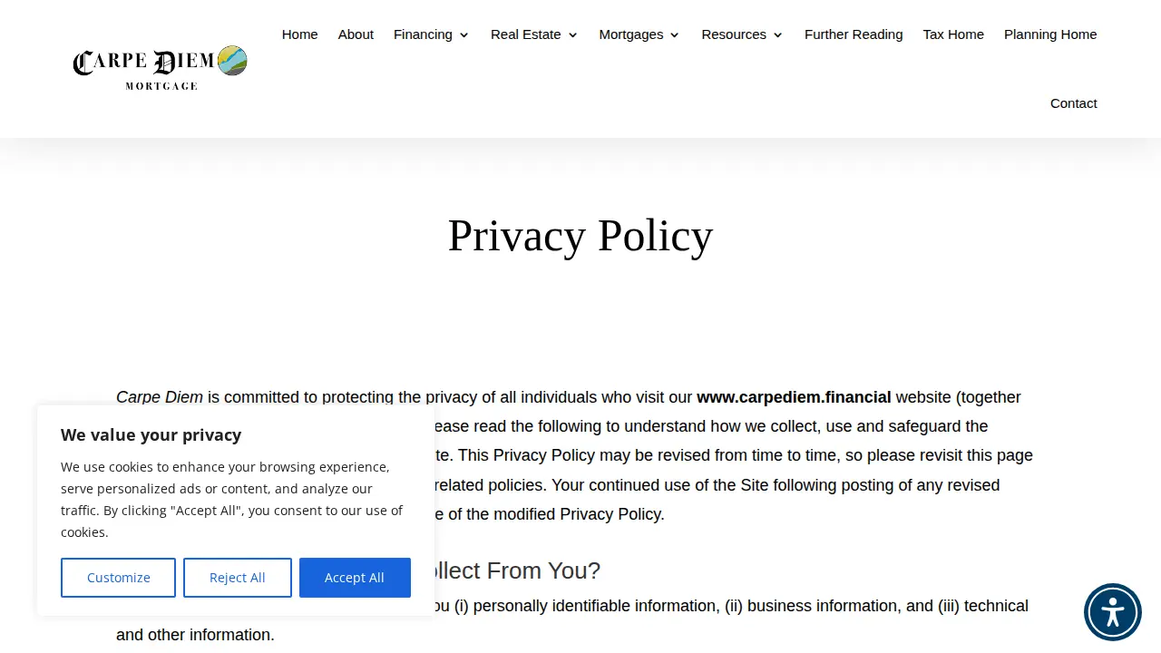 Carpe Diem Financial Services page