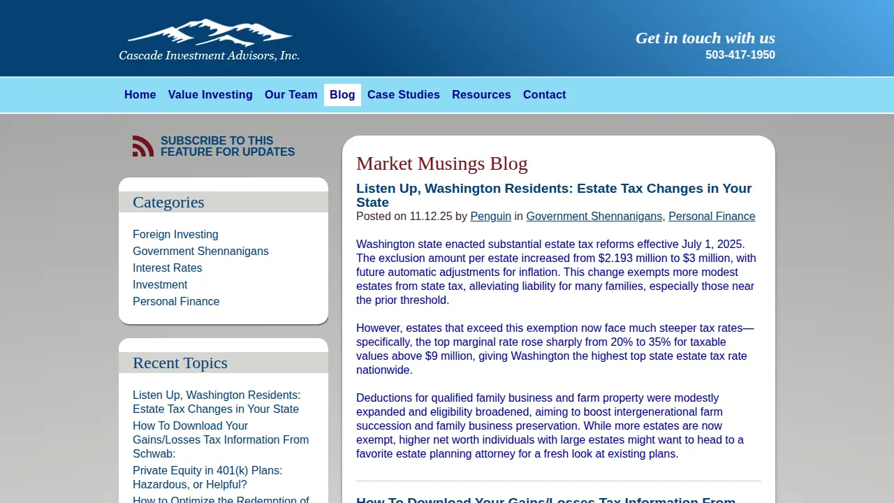Cascade Investment Advisors page