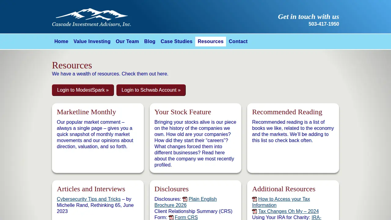Cascade Investment Advisors page