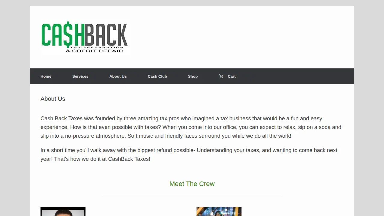 CashBack Tax Preparation page