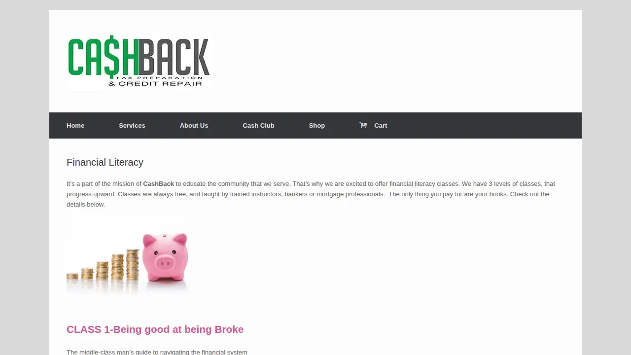 CashBack Tax Preparation page