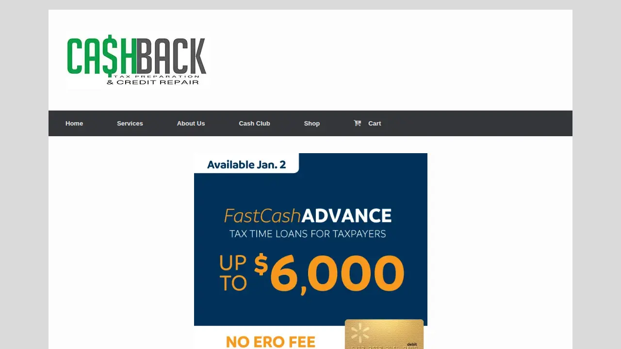 CashBack Tax Preparation page