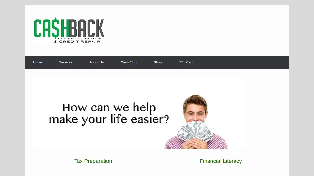 CashBack Tax Preparation page