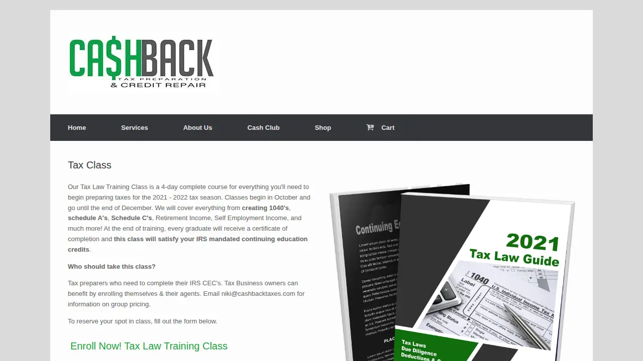 CashBack Tax Preparation page
