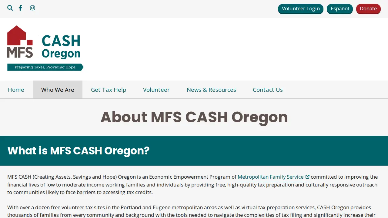 CASH Oregon page