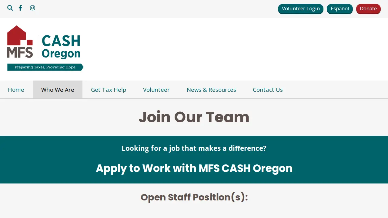 CASH Oregon page