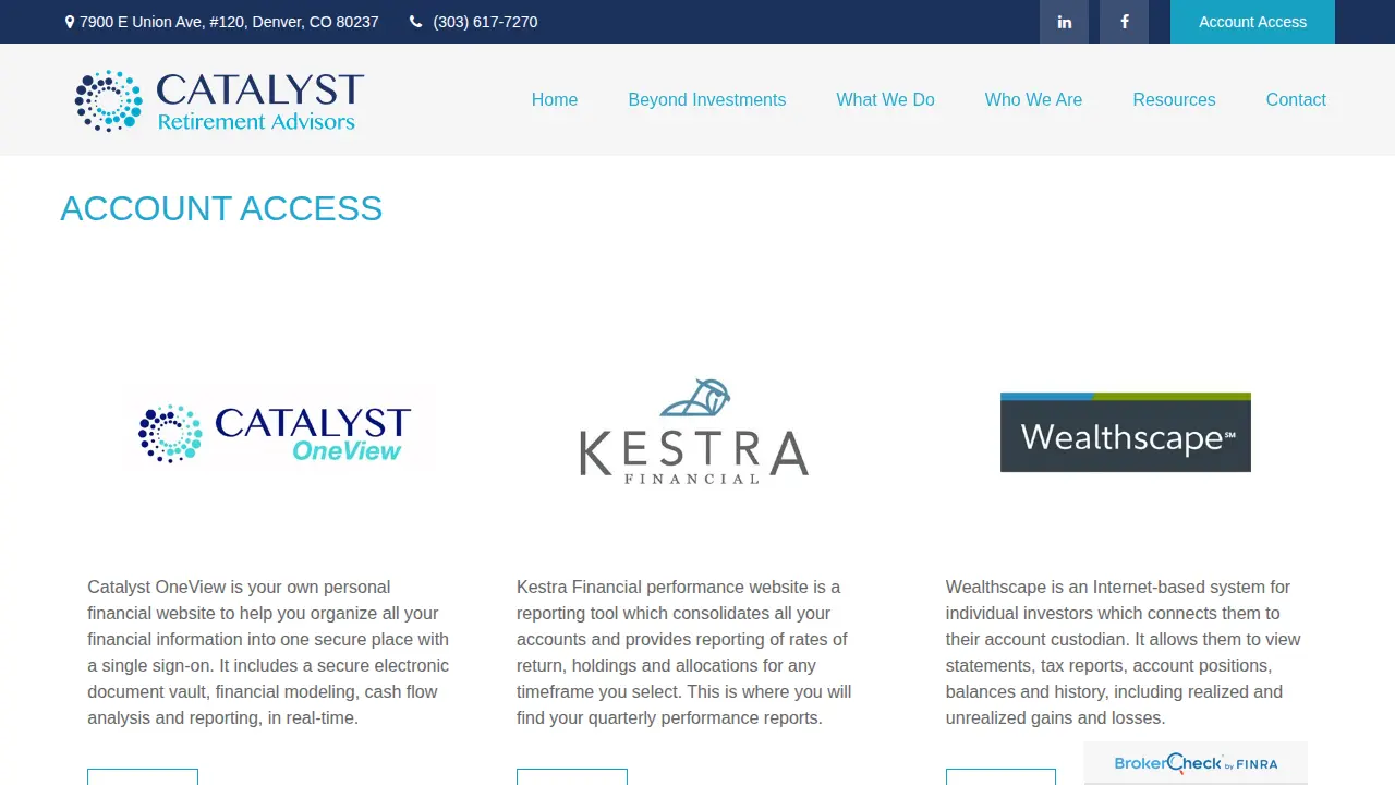 Catalyst Retirement Advisors page