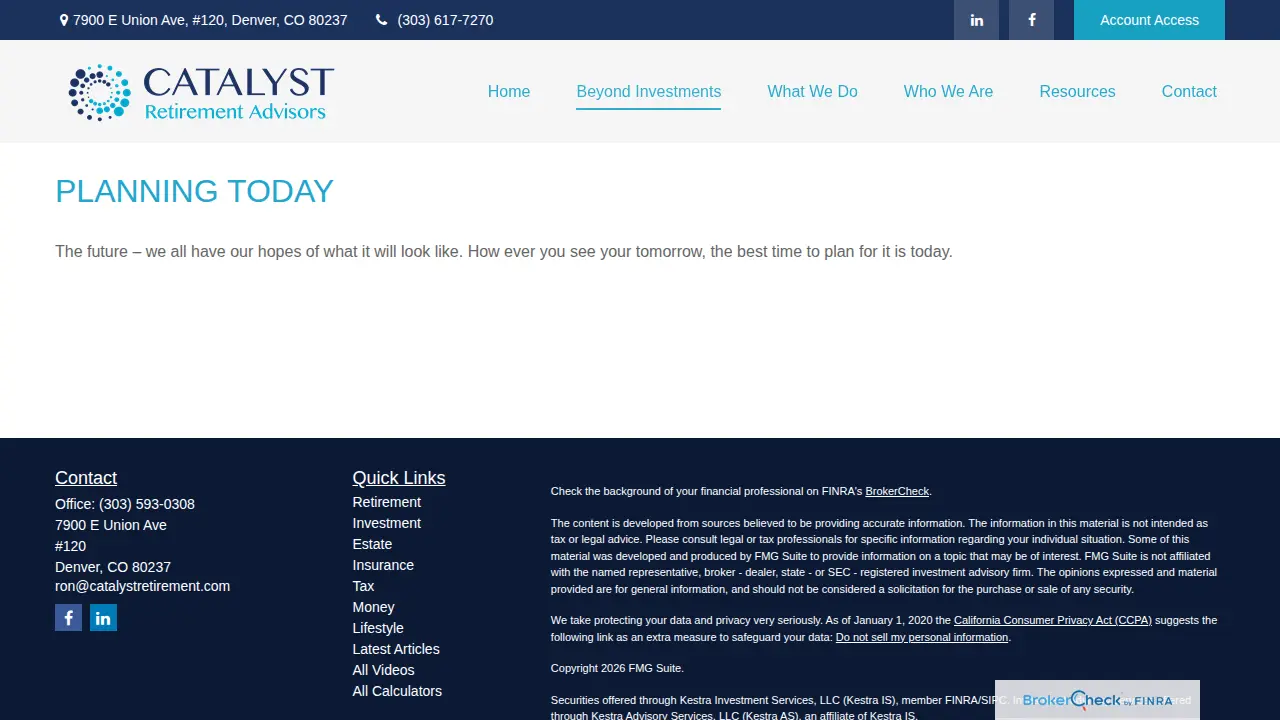 Catalyst Retirement Advisors page
