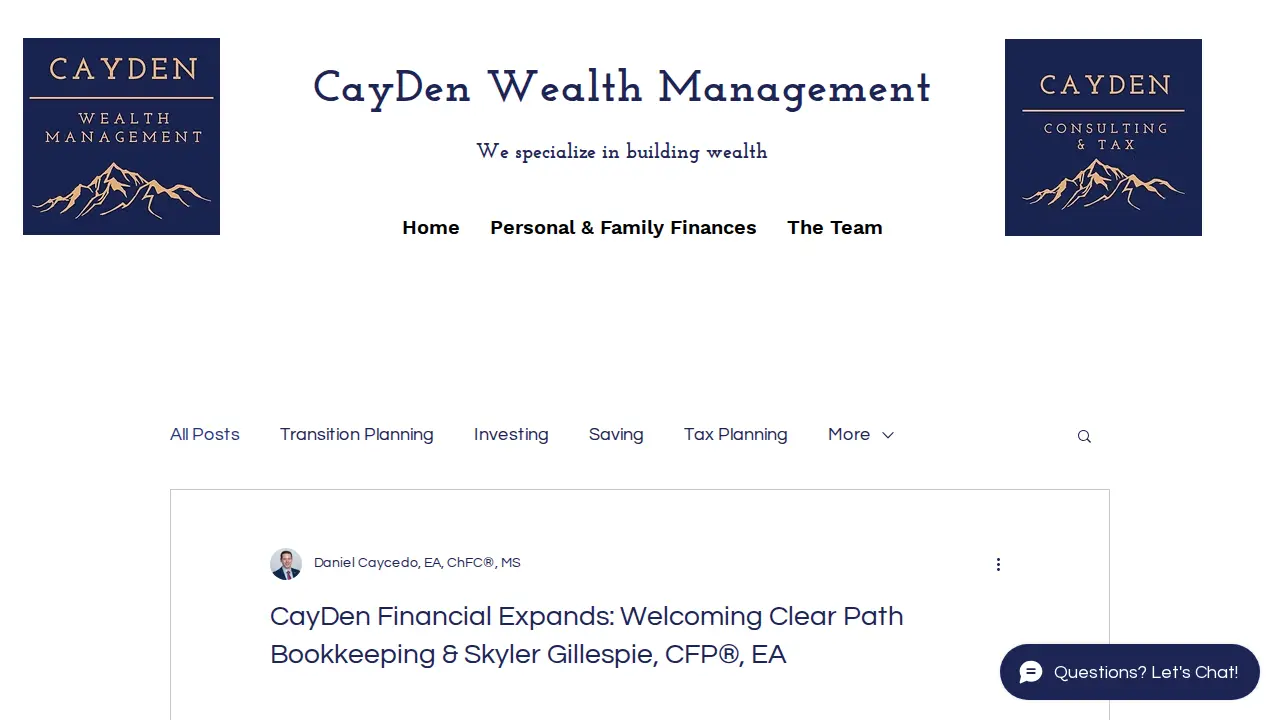 CayDen Wealth Management page