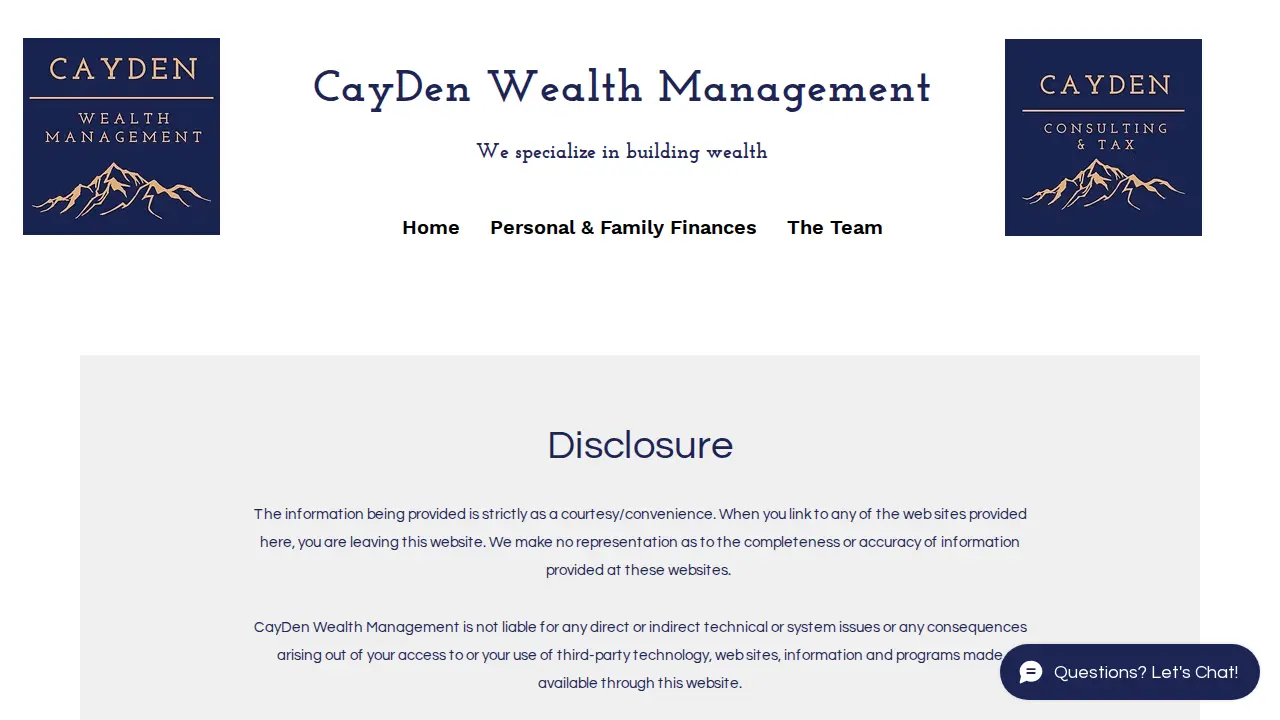 CayDen Wealth Management page