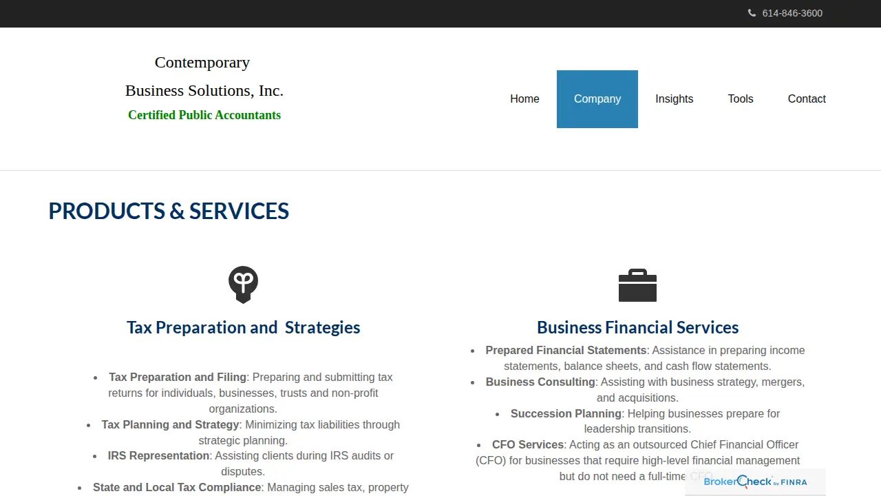 Contemporary Business Solution page