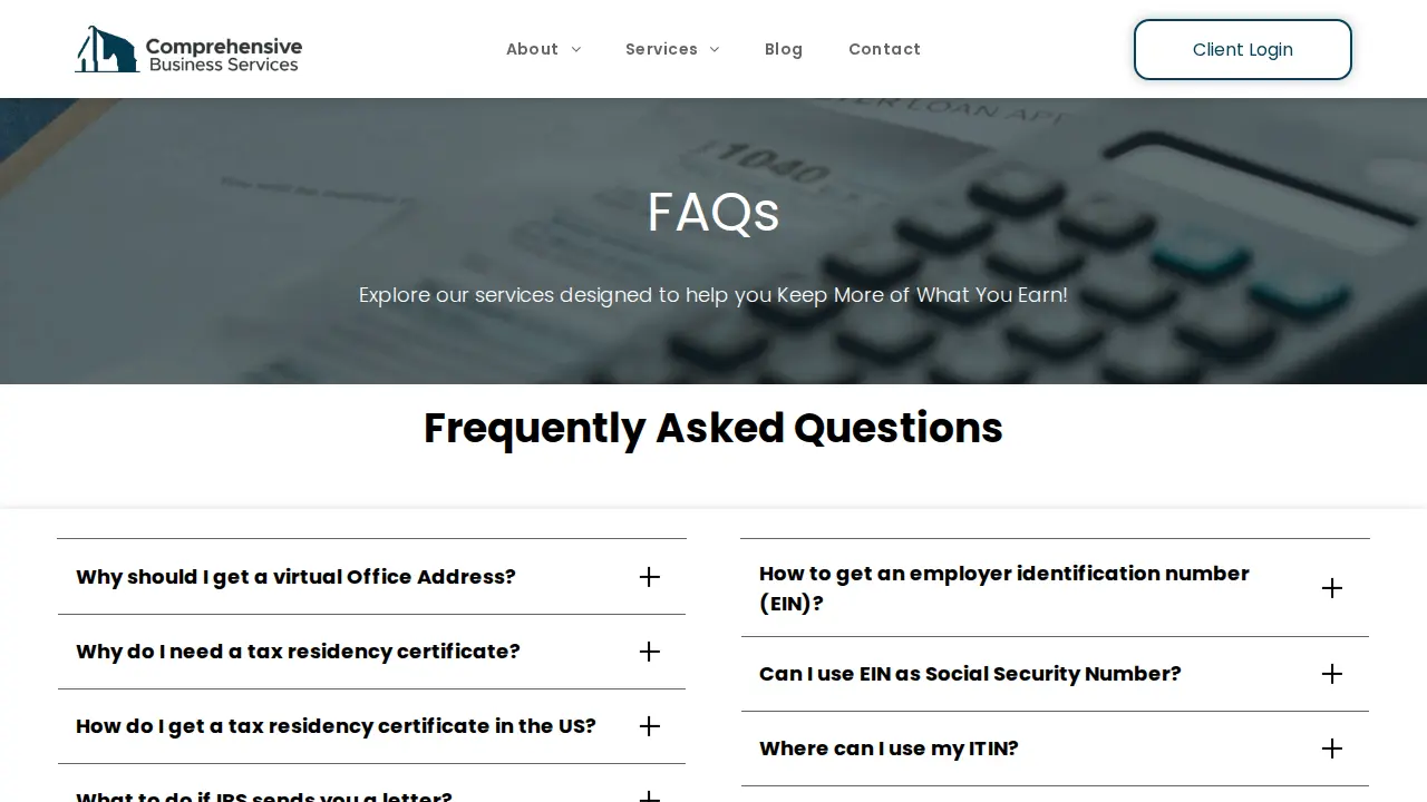 Comprehensive Business Services page