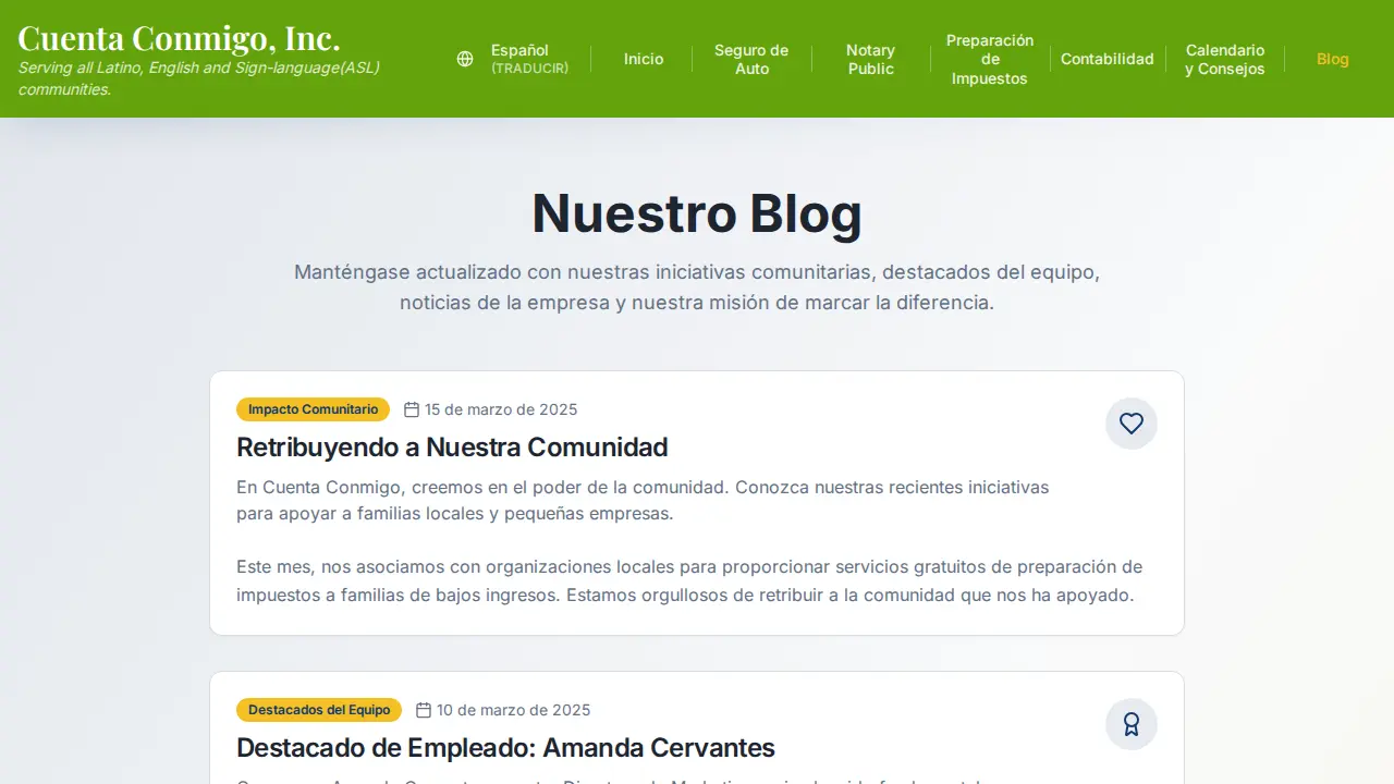 Cuenta Conmigo page