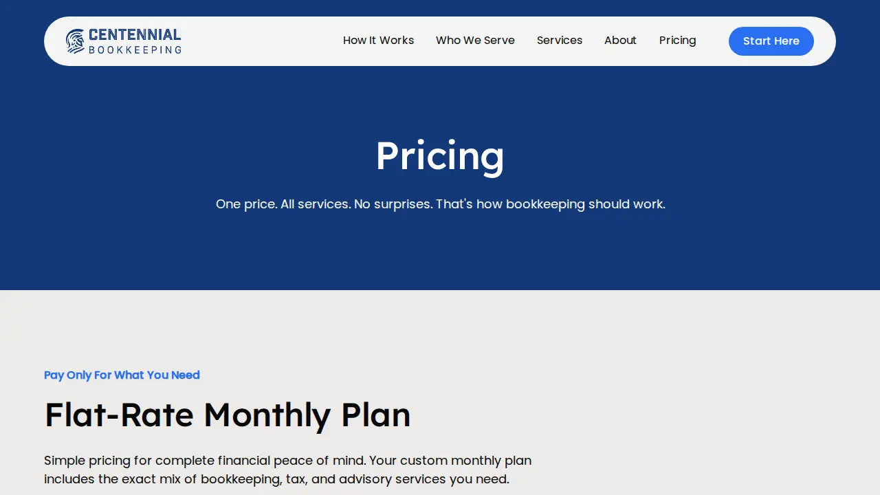 Centennial Bookkeeping page