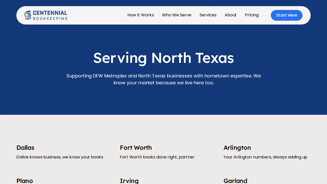 Centennial Bookkeeping page