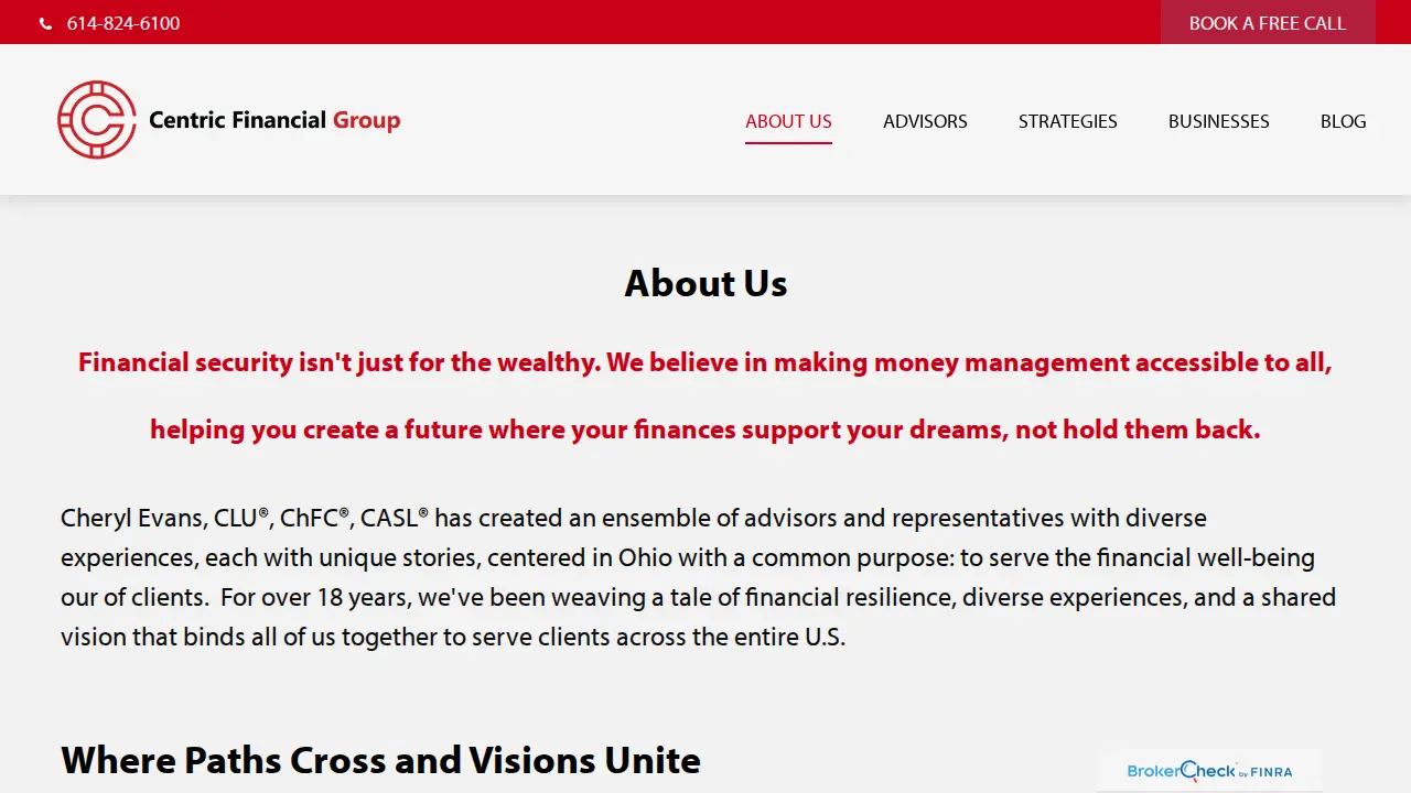 Centric Financial Group page