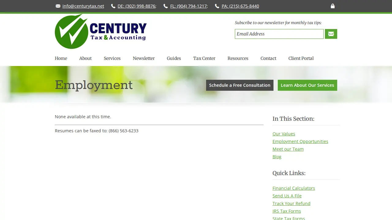 Century Tax & Financial Services page
