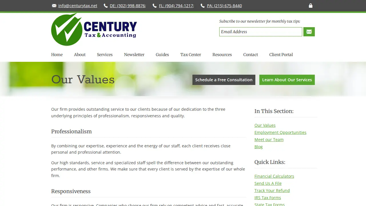 Century Tax & Financial Services page