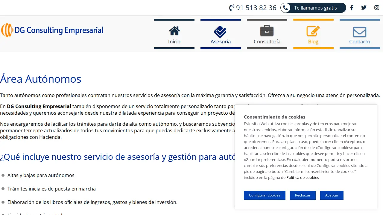 Asesoría DG Consulting Empresarial page