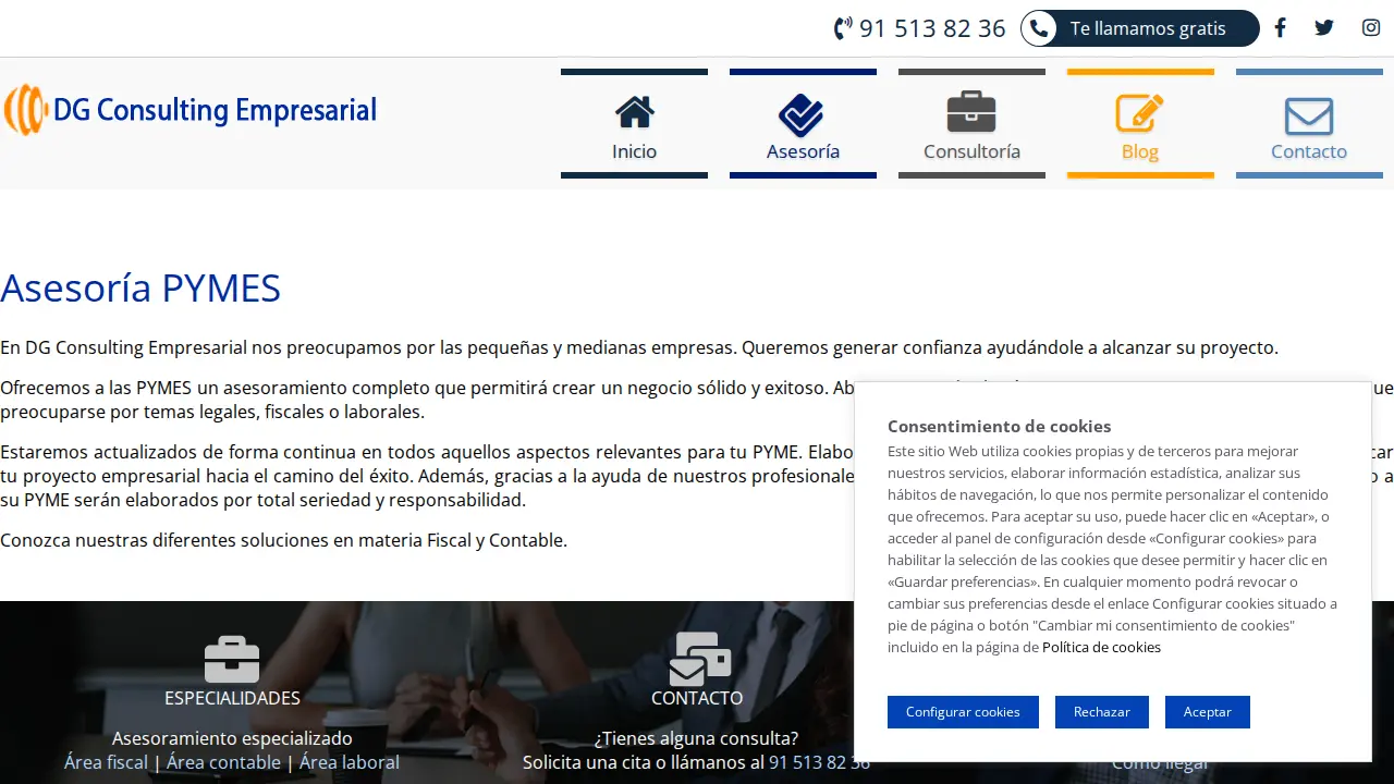 Asesoría DG Consulting Empresarial page
