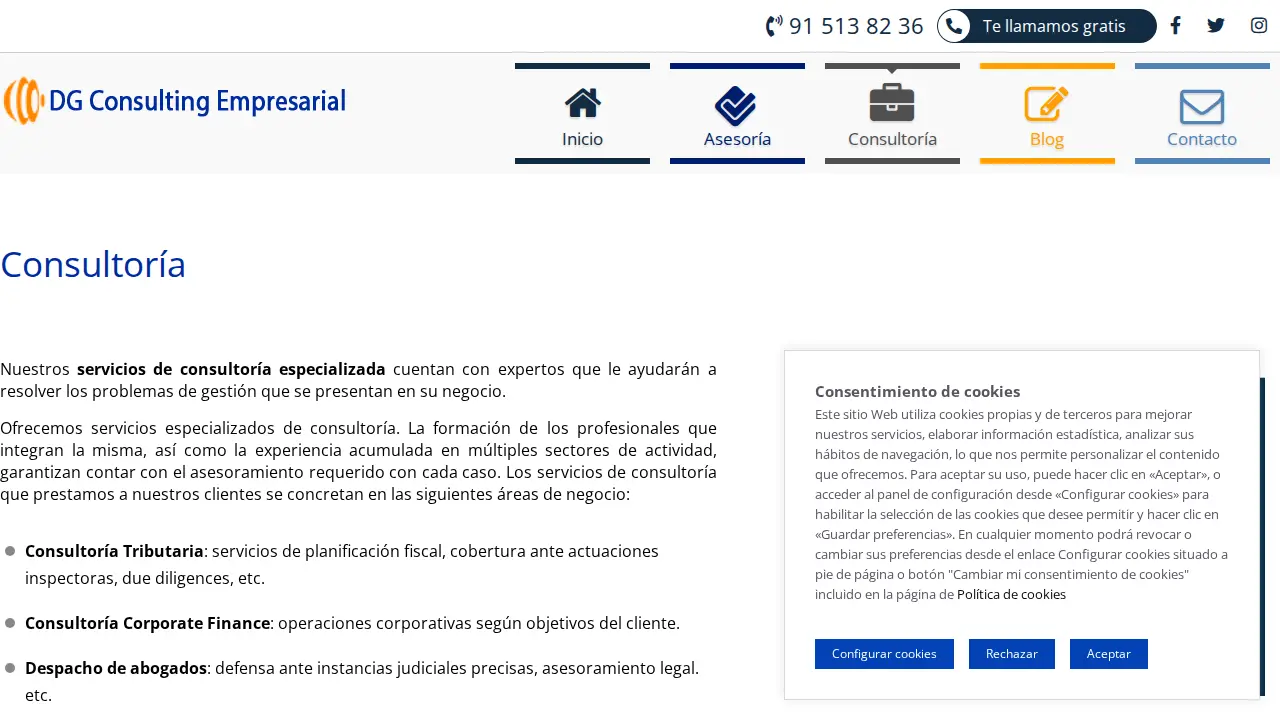 Asesoría DG Consulting Empresarial page