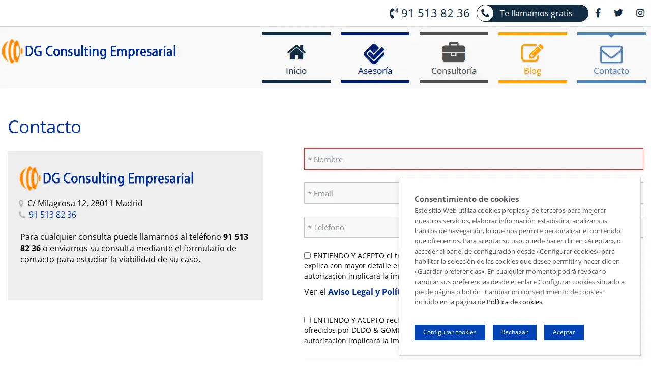 Asesoría DG Consulting Empresarial page